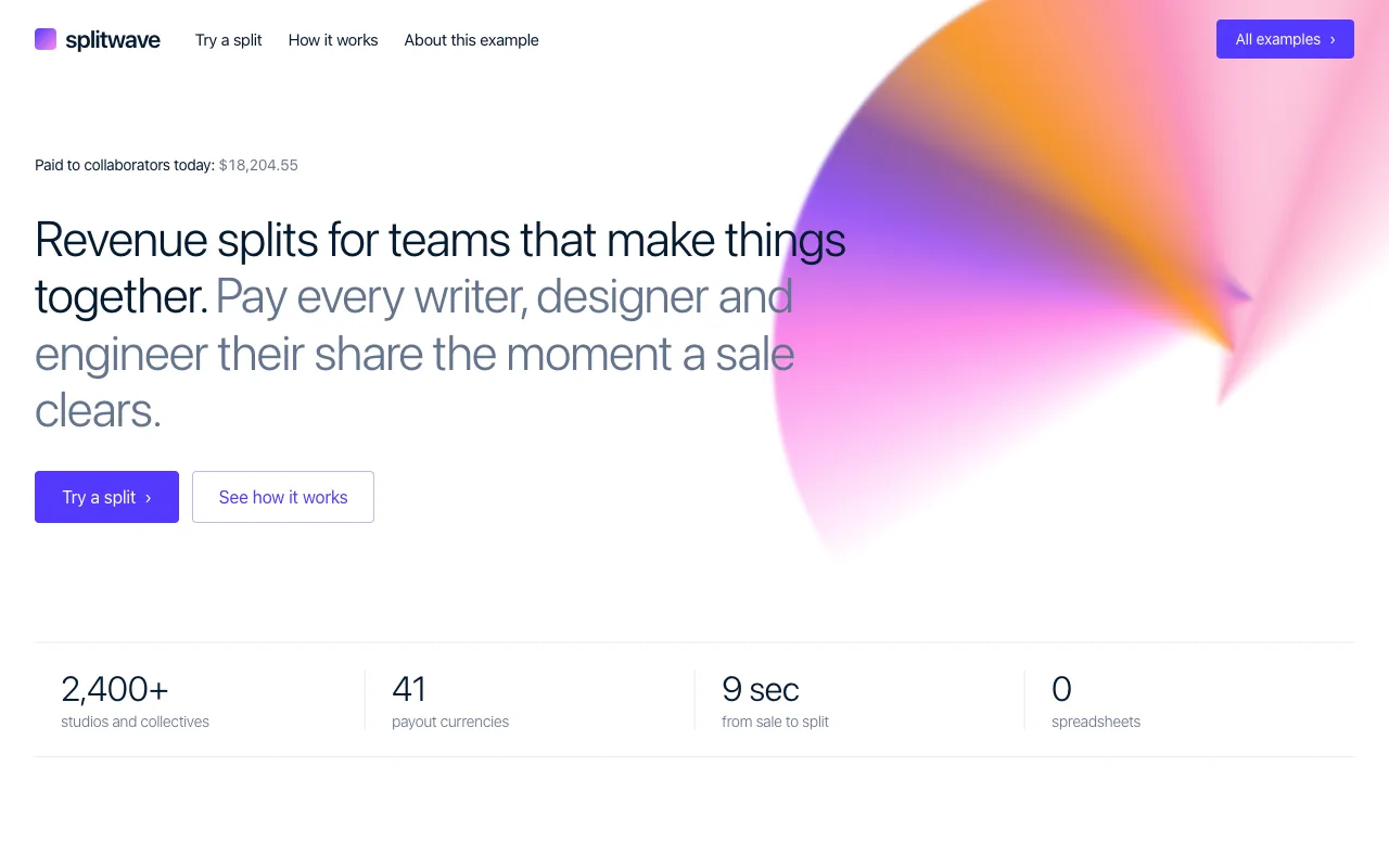 Splitwave, a revenue-split page built from Stripe's design