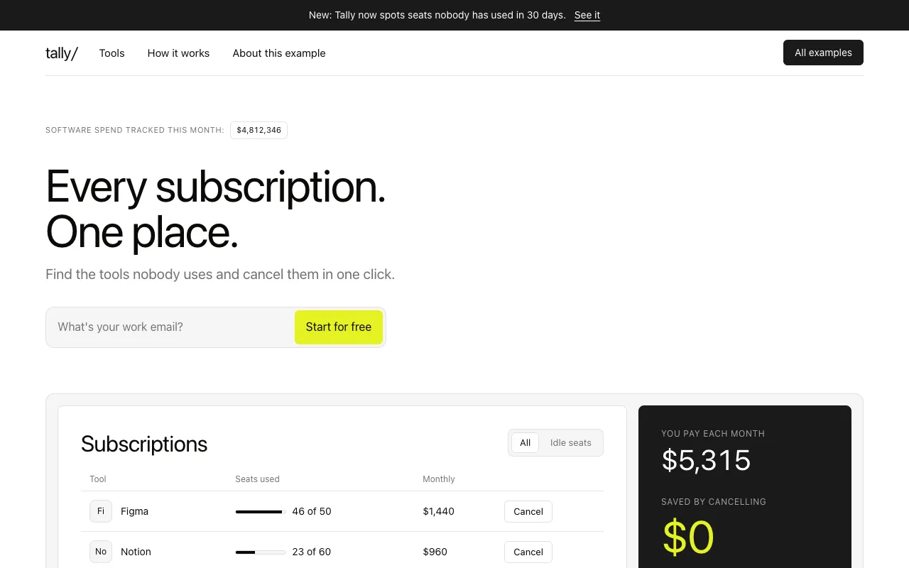 Tally, a subscription tracker built from Ramp's design
