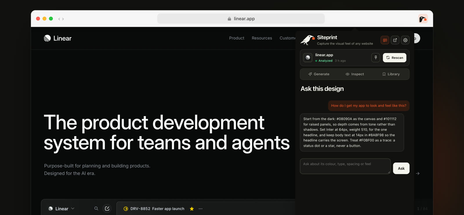 Ask this design answering how to match Linear's look